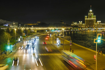 Moscow, Russia - September, 3, 2018: night traffic in Moscow, Russia