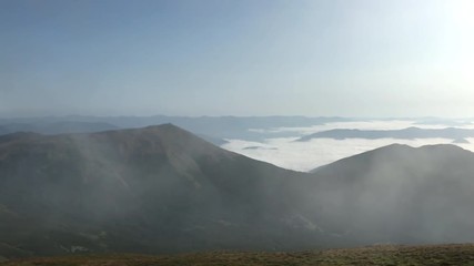 Mobile video of the Carpathian mountains under morning haze