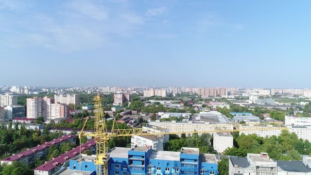 Construction crane. Building, aerial view.
