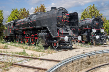 Fototapeta na wymiar An old steam locomotive.