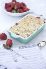 . Summer strawberry tart with crumble. sweet pie. crumble with strawberries.