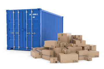 3D Illustration blauer Schiffscontainer mit Ware © fotomek