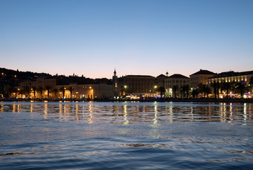 Fototapeta premium Beautiful view on the old town and Marjan park in Split, Croatia at evening.