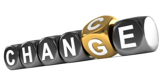 3D Illustration Würfel change als Freisteller