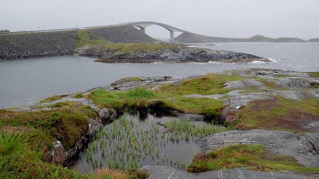 Storseisundet Bridge on a rainy day, Atlantic Ocean Road, Norway
