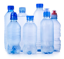 close up of a plastic bottle on white background