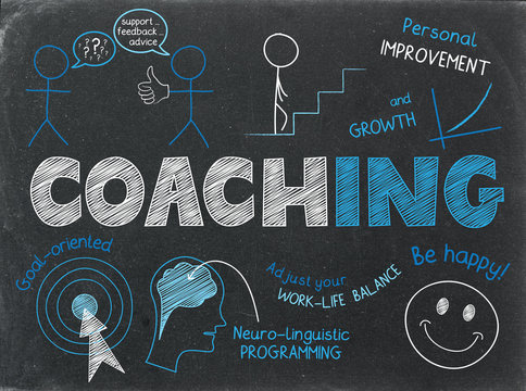COACHING graphic notes on blackboard