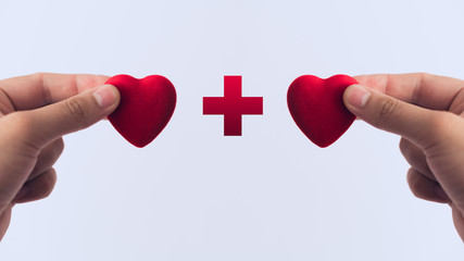 Red heart in hand, the concept of medicine or love