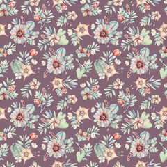 watercolor succulents seamless pattern