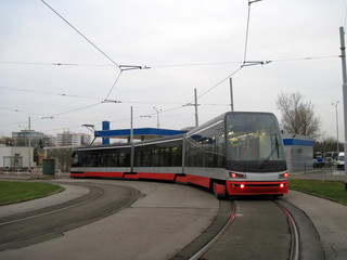 Fototapeta na wymiar Tram in Kobylisy