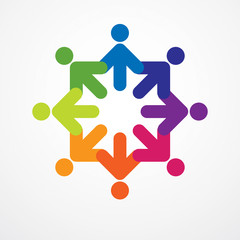 Teamwork and friendship concept created with simple geometric elements as a people crew. Vector icon or logo. Unity and collaboration idea, dream team of business people colorful design.