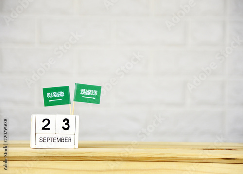 SEPTEMBER 23 Wooden calendar Concept Saudi Arabia national day.with space for your text.