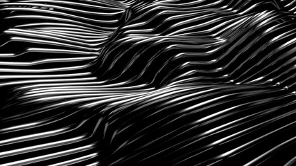 Black stylish metallic black background with lines and waves. 3d illustration, 3d rendering.