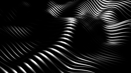 Black stylish metallic black background with lines and waves. 3d illustration, 3d rendering.