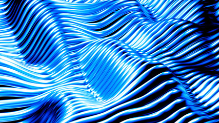 Stylish metallic black background with lines and waves. 3d illustration, 3d rendering.