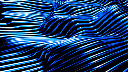 Stylish metallic black background with lines and waves. 3d illustration, 3d rendering.