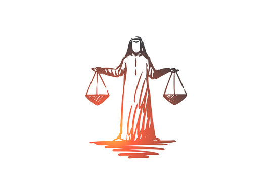 Justice, Islam, Weighing, Balance Concept. Hand Drawn Isolated Vector.