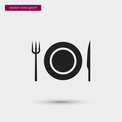 Plate, knife and fork icon. Simple food element illustration.