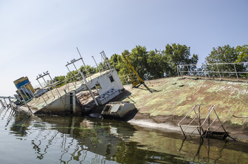 Ship wreck, old ship near the shore