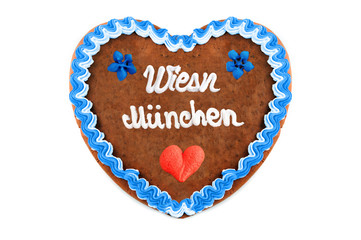 Wiesn Muenchen Oktoberfest Gingerbread heart with white isolated background