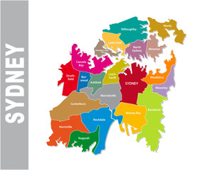 Colorful Sydney administrative and political map