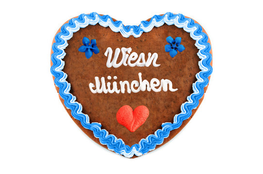 Wiesn Muenchen Oktoberfest Gingerbread heart with white isolated background