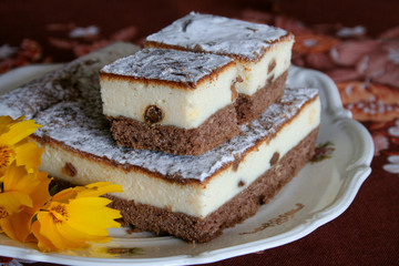 Home cheesecake with raisins