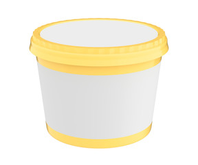 3D realistic render of White Food Plastic Tub Container For Dessert, Yogurt, Ice Cream, Sour Sream Or Snack. Ready For Your Design. yellow lid 