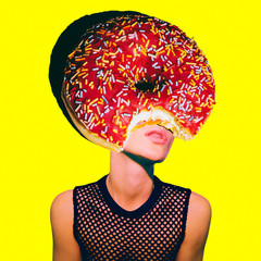 Contemporary art minimal collage.  Donut Girl.  Funny Fast food minimal project