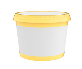 3D realistic render of White Food Plastic Tub Container For Dessert, Yogurt, Ice Cream, Sour Sream Or Snack. Ready For Your Design. yellow lid 