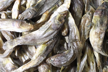 Dried fish (round goby) close-up.