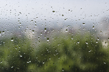 Raindrops on the window glass
