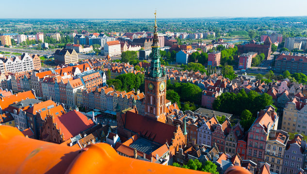 Aerial view of Gdansk with Main Town Hall