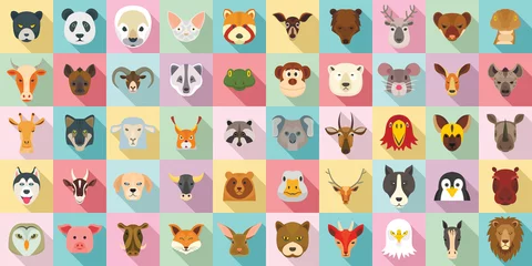 Foto op Plexiglas Animals icon set. Flat set of animals vector icons for web design © anatolir