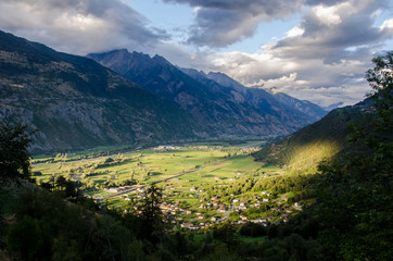 Sunset in the valley Wallis in Switserland