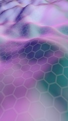 Colorful honeycomb with a gradient color on a light background. Perspective view on polygon look like honeycomb. Wavy surface. Isometric geometry. 3D illustration