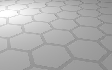 Honeycomb on a gray background. Perspective view on polygon look like honeycomb. Extruded, bump cell. Isometric geometry. 3D illustration