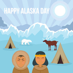 Happy Alaska day banner. Flat illustration of happy Alaska day vector banner for web design