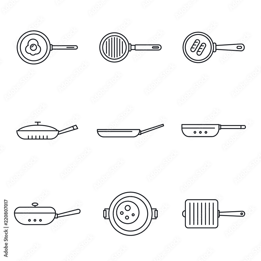 Poster griddle pan icon set. outline set of griddle pan vector icons for web design isolated on white backg