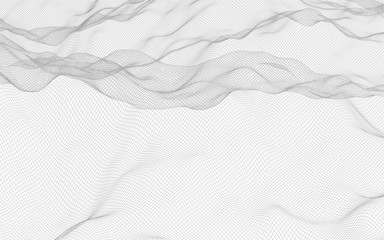 Obraz premium Abstract landscape on a white background. Cyberspace grid. Hi-tech network. 3d technology illustration