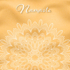 Flyer or brochure template with hand drawn mandala pattern on seashore background. Yoga classes banner. Vector Illustration