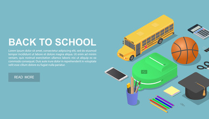 Back to school day concept background. Isometric of back to school day vector concept background for web design