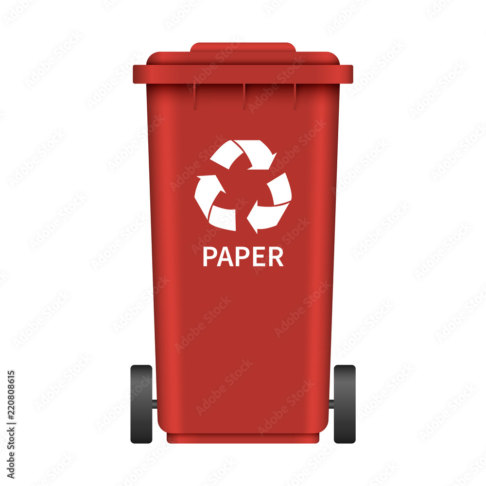 Aufkleber paper garbage wheel box mockup. realistic illustration of paper garbage wheel box vector mockup for 