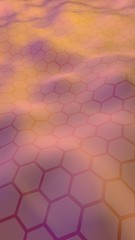 Colorful honeycomb with a gradient color on a light background. Perspective view on polygon look like honeycomb. Wavy surface. Isometric geometry. 3D illustration