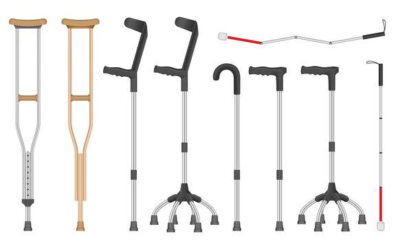 Crutches icon set. Realistic set of crutches vector icons for web design isolated on white background