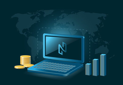 Nuls Cryptocurrency Coin Global Laptop Trade Background 