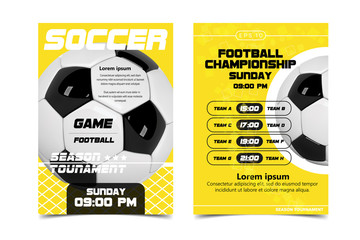 Soccer Poster design Vector. Football Ball concept. Design For Sport Bar Promotion. Tournament, Championship Flyer Design. Soccer Sport Club, Academy Flyer. Invitation Illustration.