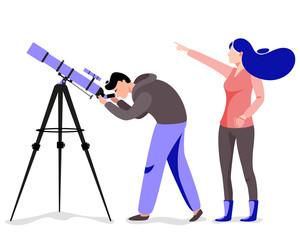 Man with telescope in search of a star
