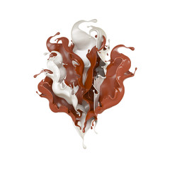 Milk and chocolate splash, liquid. 3d illustration, 3d rendering.