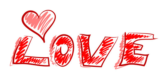 symbol of love, the word love, drawing by hand style, sketch, doodle